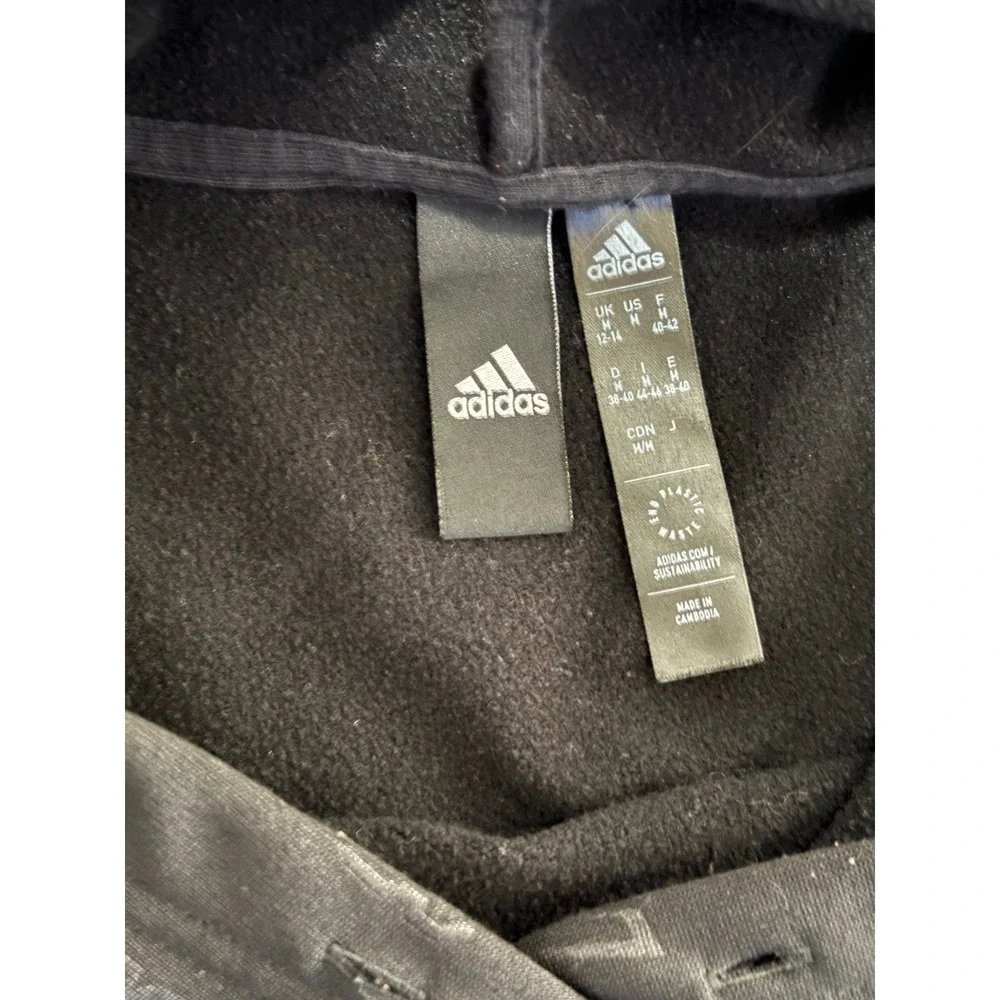 Adidas Mens Black All Over Logo Print Hoodie Sweatshirt Size Medium Fleece